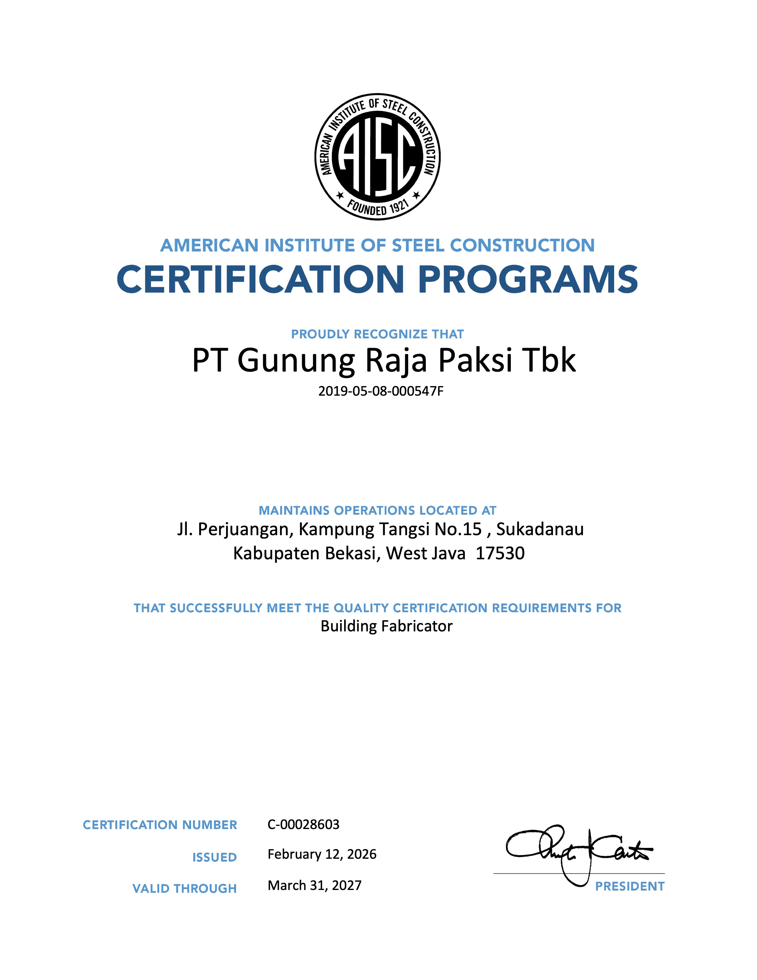 AISC Certificate