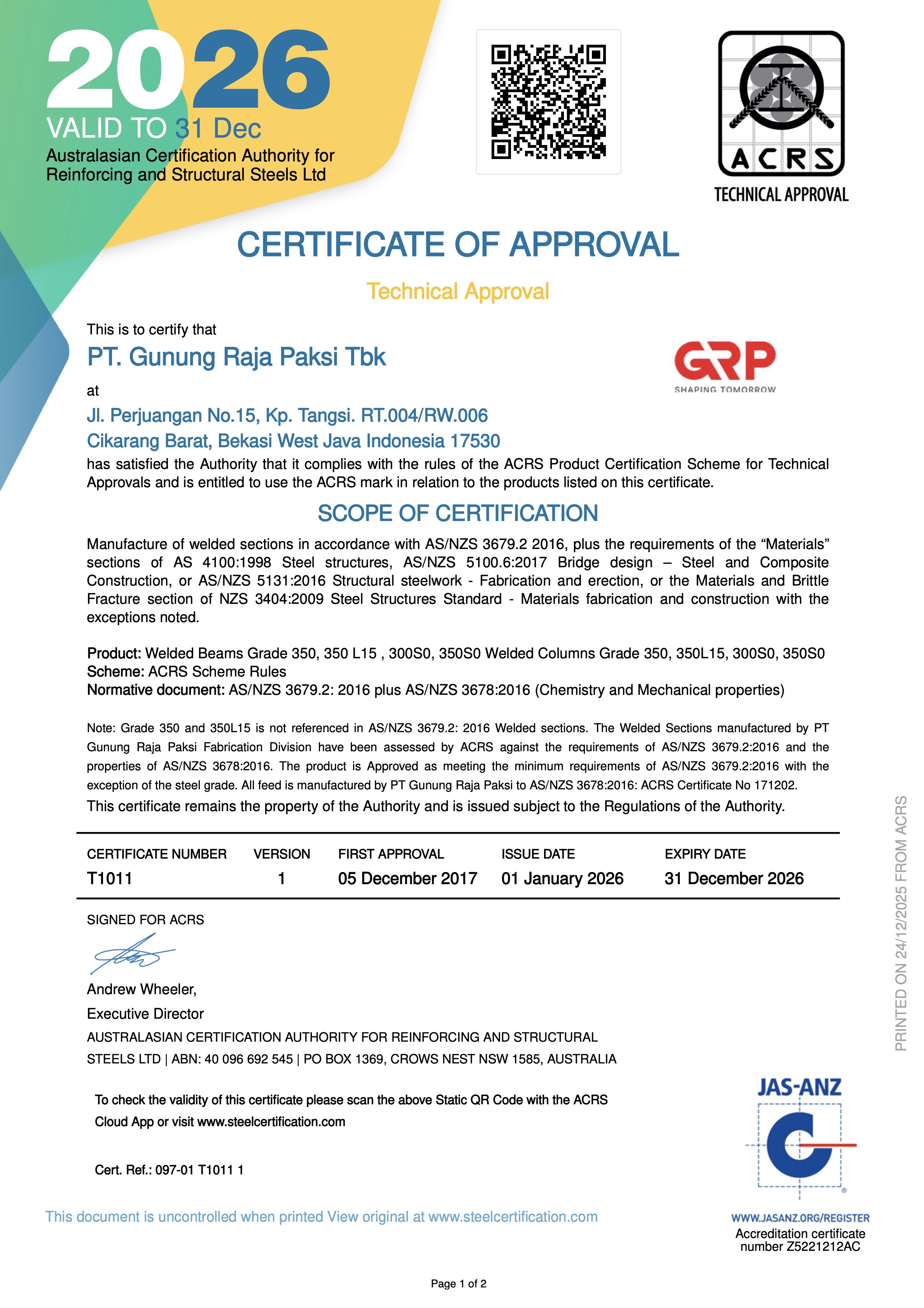 ACRS Certificate T.1011